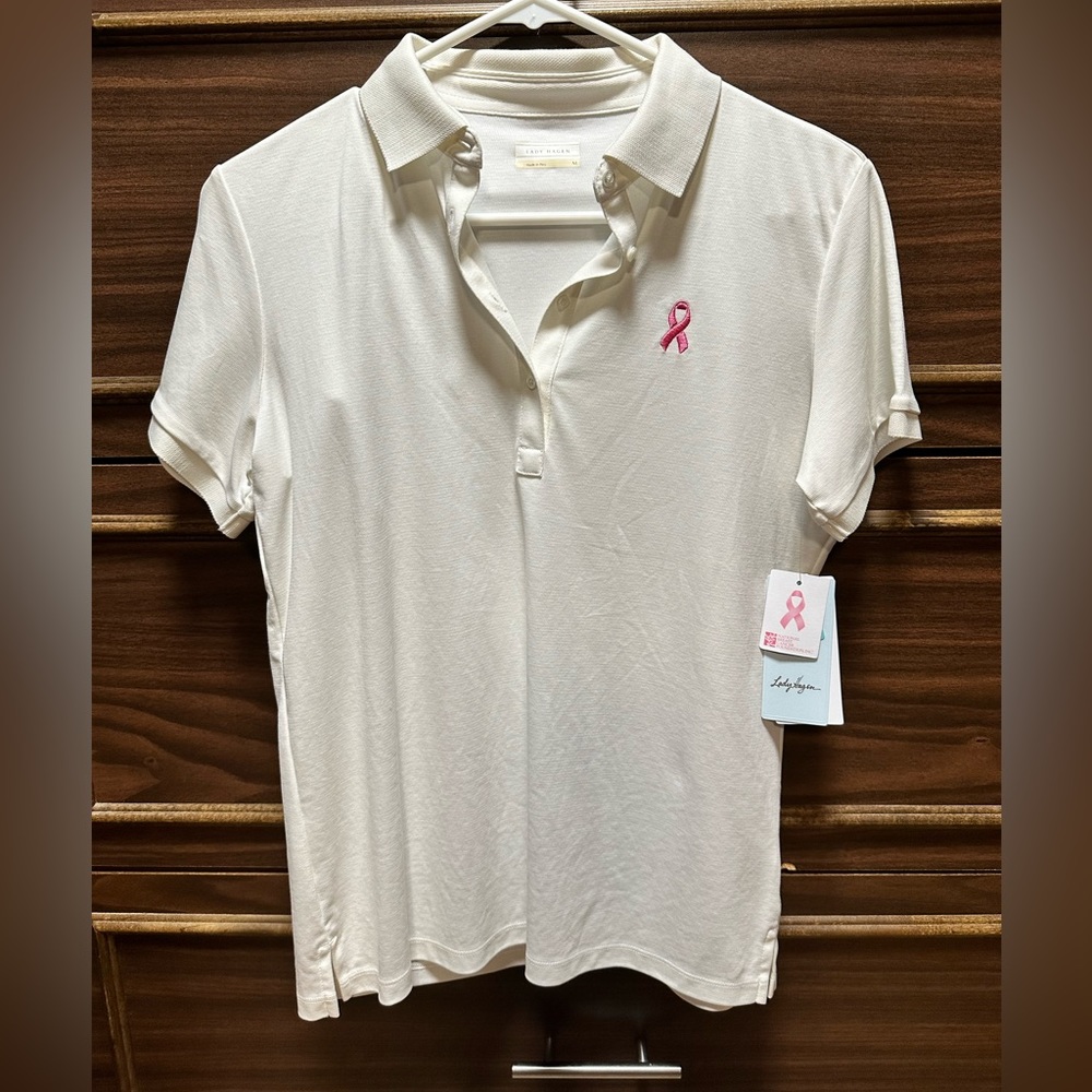 NWT Lady Hagen Breast Cancer Ribbon Golf Polo Size Medium